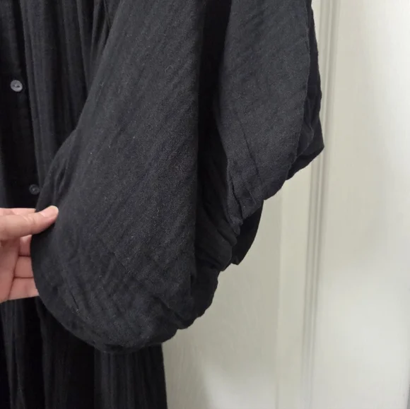 Old Navy Black Cotton Waist Define Poet Mini Dress XL Vacation Travel Summer - Picture 6 of 11